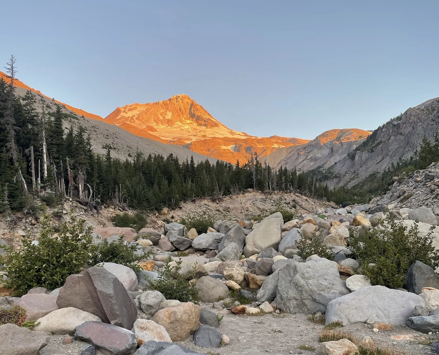 Weathered alpine boulders beside a mountain trail